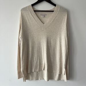 Chelsea28 Cream V-Neck Sweater loose casual office neutral classic lightweight